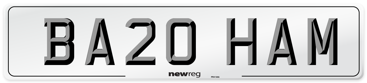 BA20 HAM Number Plate from New Reg